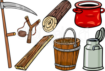 country objects cartoon illustration set