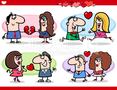 valentine couples in love cartoon set