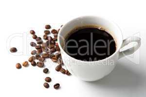 cup of black coffee with roasted coffe beans 2