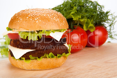 big hamburger still life on a white background