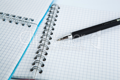 pen on the checkered paper notebook
