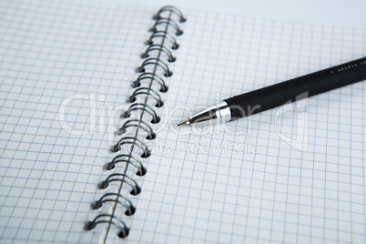 pen on the checkered paper notebook