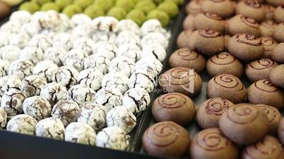 variety delicious sweet food in the showcases