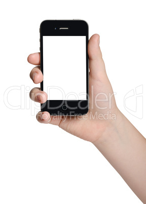 hand holding a black phone