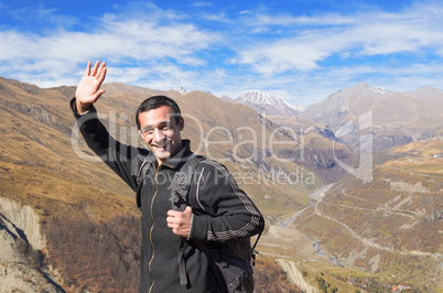 happy tourist traveler