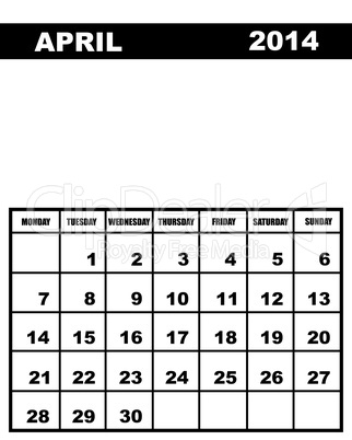 april calendar 2014