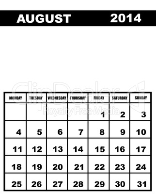 August calendar 2014