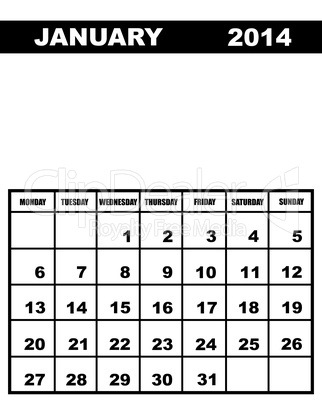 January calendar 2014