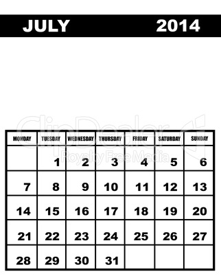 July calendar 2014