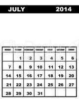 July calendar 2014