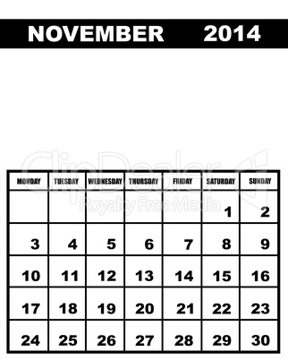 November calendar 2014