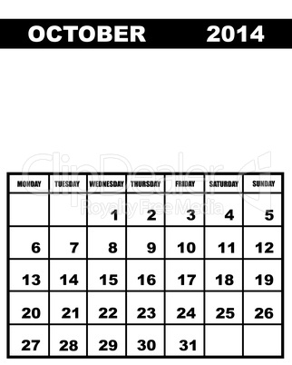 October calendar 2014