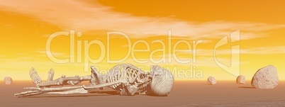skeleton in the desert - 3d render