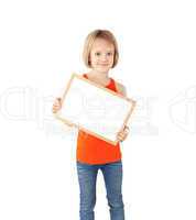 girl holding white board