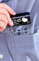 smartphone with a transparent screen in a shirt pocket.