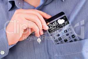 smartphone with a transparent screen in a shirt pocket.