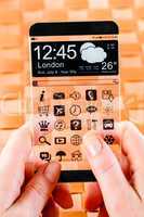 smartphone with transparent screen in human hands.