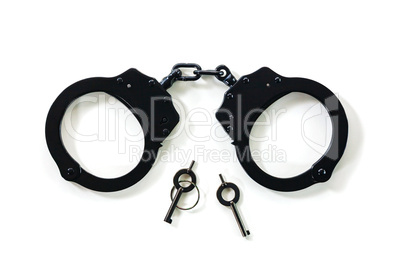 Steel handcuffs with the keys