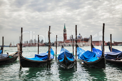 Gondolas floating in the Grand Canal