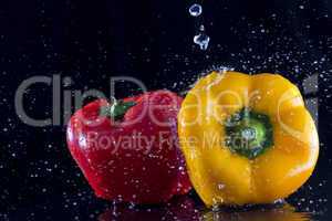 red and yellow pepper in water