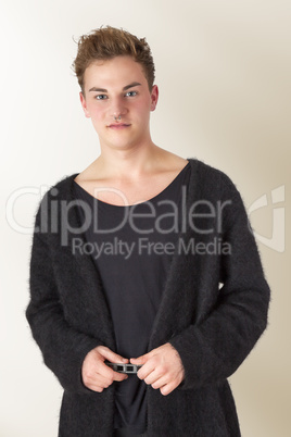 young man in cardigan