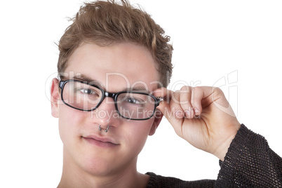 young casual man with glasses