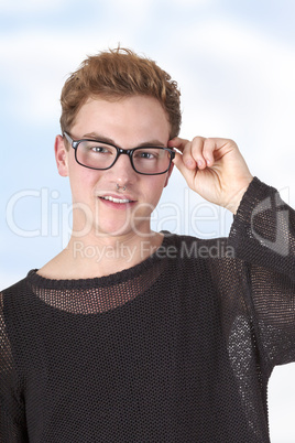 young casual man with glasses