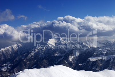 view on off-piste slope at nice sun day