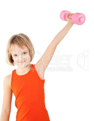 girl exercising with dumbbell