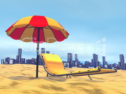 summer relaxation, city behind- 3d render