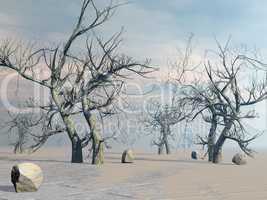 dead trees in the desert - 3d render