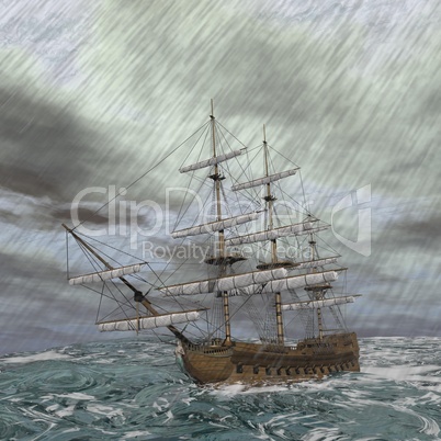 old ship in the storm - 3d render