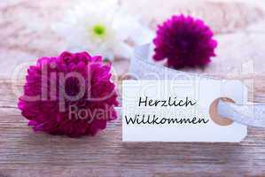 label with herzlich willkommen