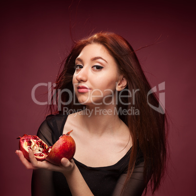 portrait girl with pomegranate