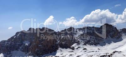 panorama of snowy mountains in spring