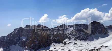 panorama of snowy mountains in spring