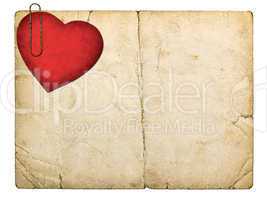 old paperboard card with red paper heart