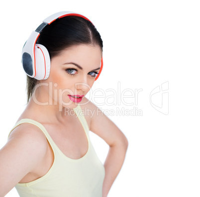 attractive young woman wearing headphones