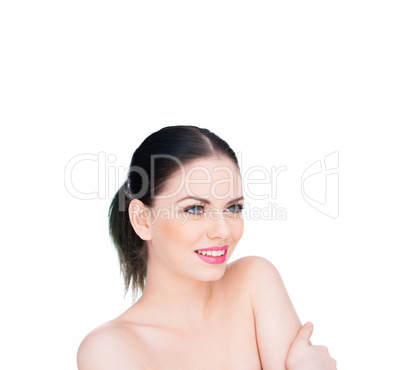 beautiful young woman with bare shoulders