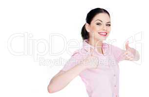 happy young woman giving a double thumbs up