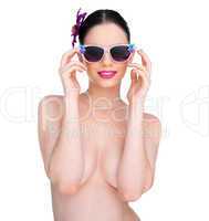 beautiful sexy nude woman in sunglasses
