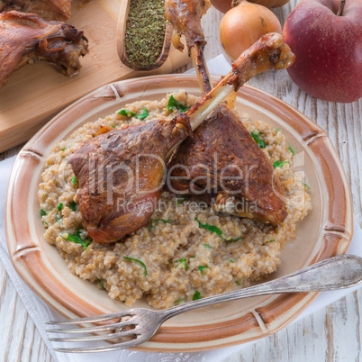 roasted goose thighs with grits