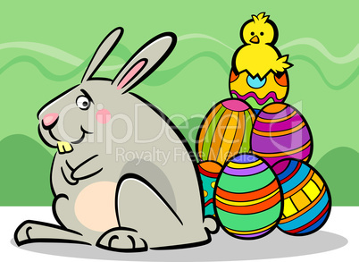 easter bunny and eggs cartoon illustration
