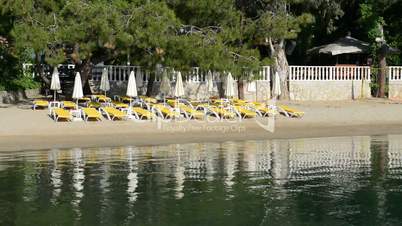 Panning the beach on Turkish resort, Fethiye, Turkey