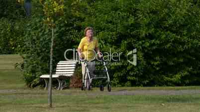 pensioner walk quickly with rollator starts raining 11088
