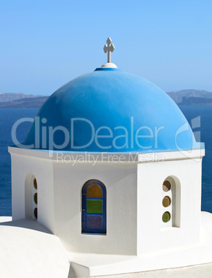 Traditional blue cupola in Oia, Santorini