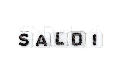 Dices with letters forming word: saldi