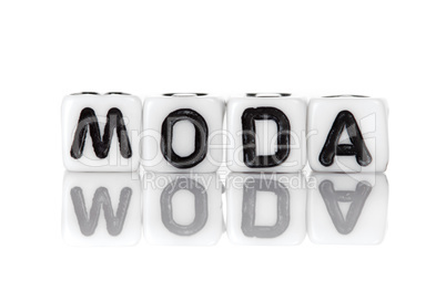 Dices with letters forming word: moda