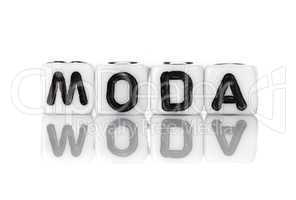 Dices with letters forming word: moda