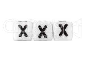 Dices with letters forming word: xxx